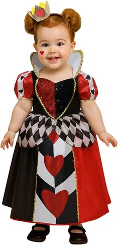 Toddler Heart Queen Costume - Kids Red, Black & White Princess Dress with Crown Headband for Halloween in Kuwait