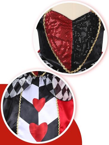 Toddler Heart Queen Costume - Kids Red, Black & White Princess Dress with Crown Headband for Halloween in Kuwait
