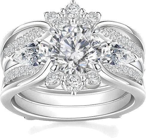 مجموعات خاتم الزفاف الفاخرة للنساء 1.5CT جولة AAAAA تشيكوسلوفاكيا الذهب الأبيض مطلي خاتم الخطوبة التنغستن خاتم الزواج in Kuwait