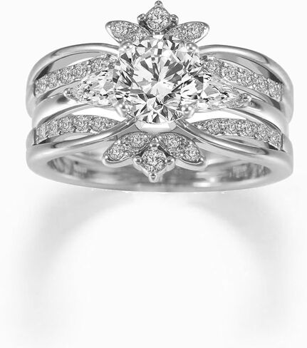 مجموعات خاتم الزفاف الفاخرة للنساء 1.5CT جولة AAAAA تشيكوسلوفاكيا الذهب الأبيض مطلي خاتم الخطوبة التنغستن خاتم الزواج in Kuwait