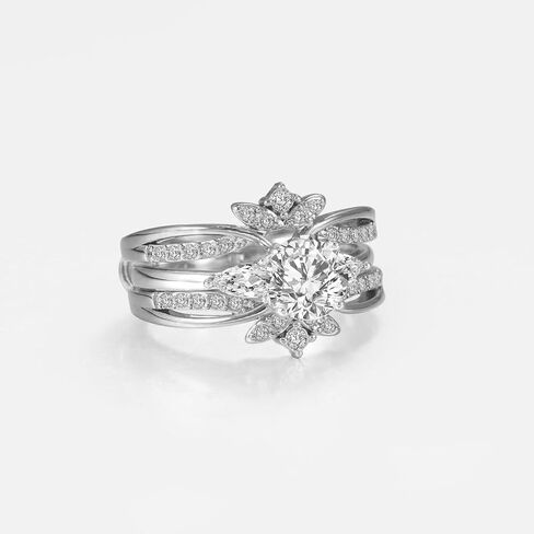 مجموعات خاتم الزفاف الفاخرة للنساء 1.5CT جولة AAAAA تشيكوسلوفاكيا الذهب الأبيض مطلي خاتم الخطوبة التنغستن خاتم الزواج in Kuwait