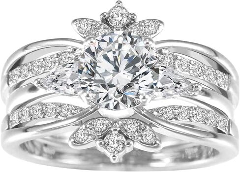 مجموعات خاتم الزفاف الفاخرة للنساء 1.5CT جولة AAAAA تشيكوسلوفاكيا الذهب الأبيض مطلي خاتم الخطوبة التنغستن خاتم الزواج in Kuwait