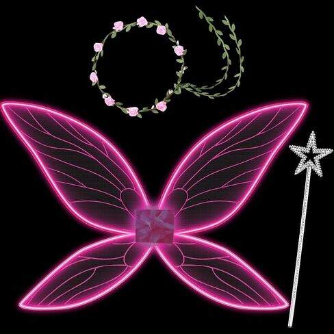 Janinka Light Up Fairy Wings for Adults, LED Butterfly Wings for Women Fairy Costume with Wreath Wand for Halloween Cosplay in Saudi Arabia