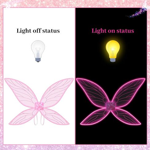 Janinka Light Up Fairy Wings for Adults, LED Butterfly Wings for Women Fairy Costume with Wreath Wand for Halloween Cosplay in Saudi Arabia