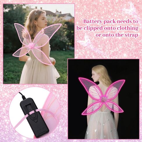 Janinka Light Up Fairy Wings for Adults, LED Butterfly Wings for Women Fairy Costume with Wreath Wand for Halloween Cosplay in Saudi Arabia