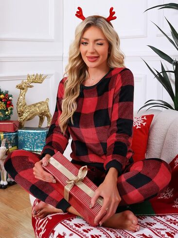 cheibear Womens Fuzzy Fleece Pajama Sets Long Sleeve Top with Pants Holiday Warm Winter Flannel Christmas Sleepwear in Saudi Arabia