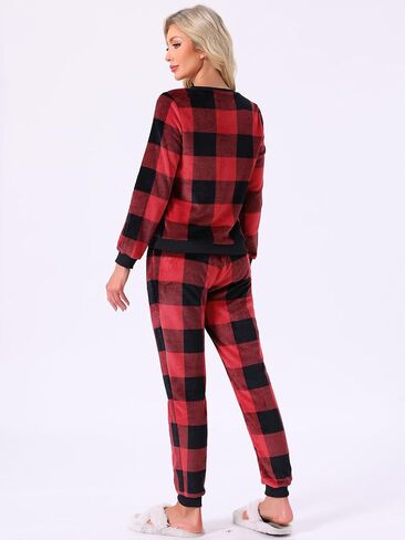 cheibear Womens Fuzzy Fleece Pajama Sets Long Sleeve Top with Pants Holiday Warm Winter Flannel Christmas Sleepwear in Saudi Arabia
