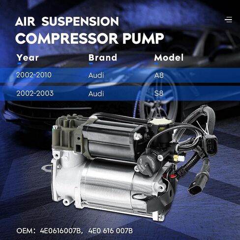 Air Suspension Compressor Pump Fit for 2002-2010 Audi A8, 2002-2003 Audi S8, Air Ride Compressor Pump with relay, Replace for 4E0616007B, 4E0 616 007B in Saudi Arabia