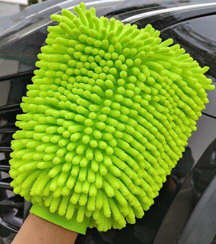 Car Wash Mitt(5.9In × 7.08In), Scratch-Free Double-Sided Wash Brush, Microfiber Wet & Dry Soft Plush Gloves for Cleaning Cars and Home, Car Cleaning Accessories, Machine Washable, Green in Saudi Arabia