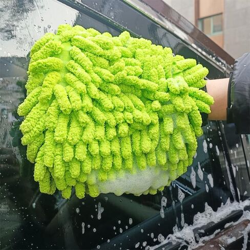 Car Wash Mitt(5.9In × 7.08In), Scratch-Free Double-Sided Wash Brush, Microfiber Wet & Dry Soft Plush Gloves for Cleaning Cars and Home, Car Cleaning Accessories, Machine Washable, Green in Saudi Arabia
