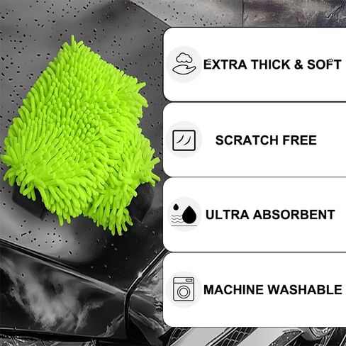 Car Wash Mitt(5.9In × 7.08In), Scratch-Free Double-Sided Wash Brush, Microfiber Wet & Dry Soft Plush Gloves for Cleaning Cars and Home, Car Cleaning Accessories, Machine Washable, Green in Saudi Arabia