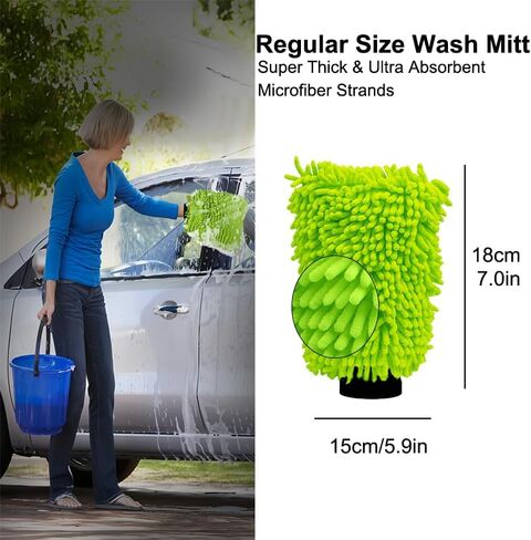 Car Wash Mitt(5.9In × 7.08In), Scratch-Free Double-Sided Wash Brush, Microfiber Wet & Dry Soft Plush Gloves for Cleaning Cars and Home, Car Cleaning Accessories, Machine Washable, Green in Saudi Arabia
