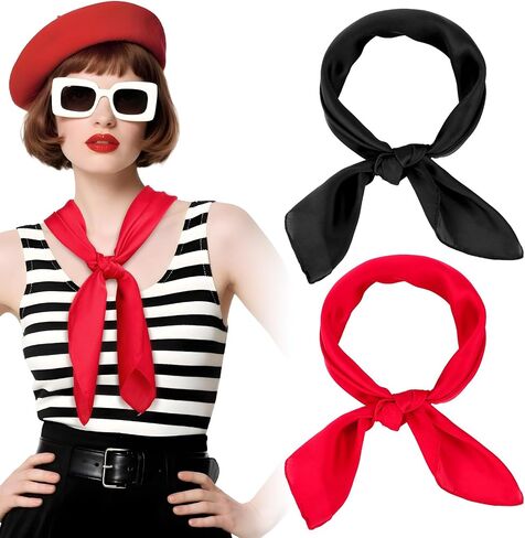 2 Pcs Black Red Neck Scarf Silk Feeling Neck Scarf for Women 26.4 Inch Satin Stylish Scarves Square Scarfs Handbag Accessories for Halloween Costume in Saudi Arabia