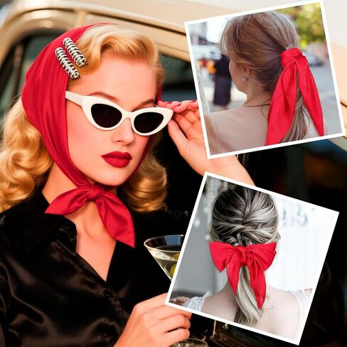 2 Pcs Black Red Neck Scarf Silk Feeling Neck Scarf for Women 26.4 Inch Satin Stylish Scarves Square Scarfs Handbag Accessories for Halloween Costume in Saudi Arabia