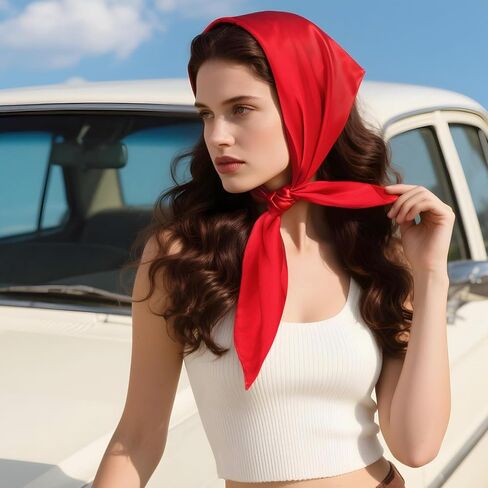 2 Pcs Black Red Neck Scarf Silk Feeling Neck Scarf for Women 26.4 Inch Satin Stylish Scarves Square Scarfs Handbag Accessories for Halloween Costume in Saudi Arabia