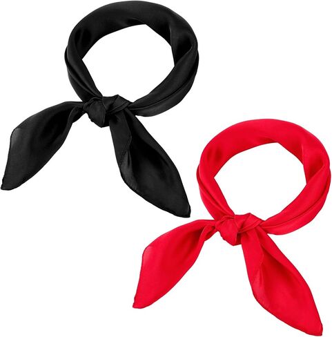 2 Pcs Black Red Neck Scarf Silk Feeling Neck Scarf for Women 26.4 Inch Satin Stylish Scarves Square Scarfs Handbag Accessories for Halloween Costume in Saudi Arabia
