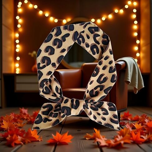1Pc Brown Leopard Neck Tie Chic Skinny Scarf Hairband Stylish Purse Scarf Leopard Accessory Women's Fashion Scarves in Saudi Arabia