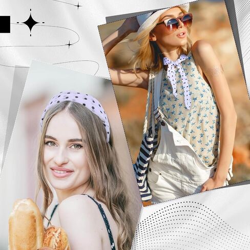 وشاح شيفون مربع الرقبة وشاح أبيض وأسود منقط باندانا منديل مربع من الخمسينيات من القرن الماضي على شكل فيونكة عتيقة ووشاح رأس باندانا وعصابة رأس وأوشحة من الساتان للنساء والفتيات، 65 × 65 سم in Saudi Arabia