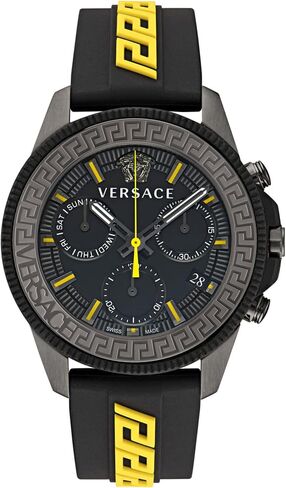 Versace Greca Action Chrono Collection Luxury Mens Watch Timepieces with a Black Strap and Dial Featuring a IP Gunmetal Case in Saudi Arabia