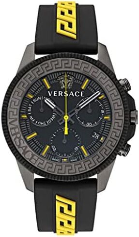 Versace Greca Action Chrono Collection Luxury Mens Watch Timepieces with a Black Strap and Dial Featuring a IP Gunmetal Case in Saudi Arabia