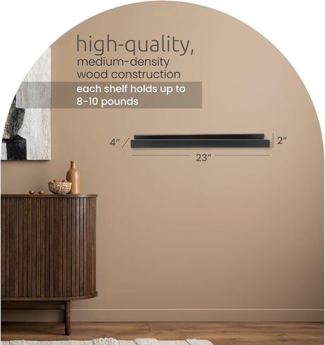 Kiera Grace Floating Shelves for Wall, Engineered Wood Picture Frame Wall Shelves, Easy to Assemble Display Shelves, Ideal for Home Decor, Pack of 1, 23" L x 4" W x 2" H, Black in Saudi Arabia