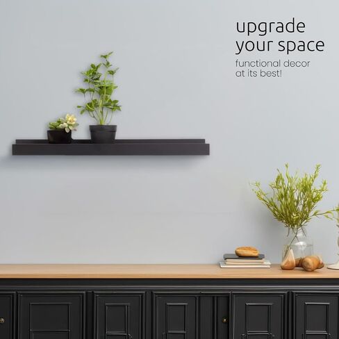 Kiera Grace Floating Shelves for Wall, Engineered Wood Picture Frame Wall Shelves, Easy to Assemble Display Shelves, Ideal for Home Decor, Pack of 1, 23" L x 4" W x 2" H, Black in Saudi Arabia