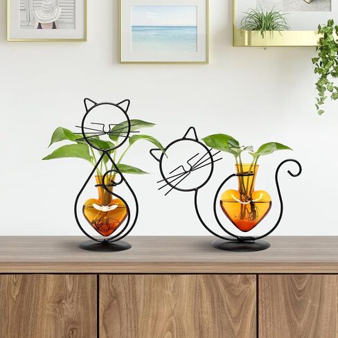 Plant Terrarium Plant Propagation Station Cat Lover Gifts for Women Plant Lovers Home Office Decor Cat Desk Accessories in Saudi Arabia