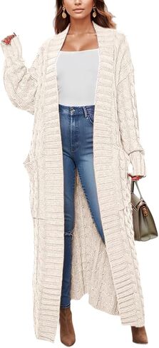 Fall Cardigan Sweaters for Women Open Front Long Sleeve Clable Knit Winter Sweater Coat with Pockets in Kuwait
