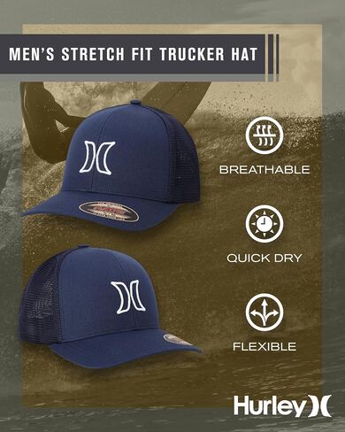 Hurley Men's Trucker Hat - Lightweight Breattible Stretch Mesh Back Curved Bill Baseball Cap مع شعار الأيقونة الأمامية ثلاثية الأبعاد in Saudi Arabia