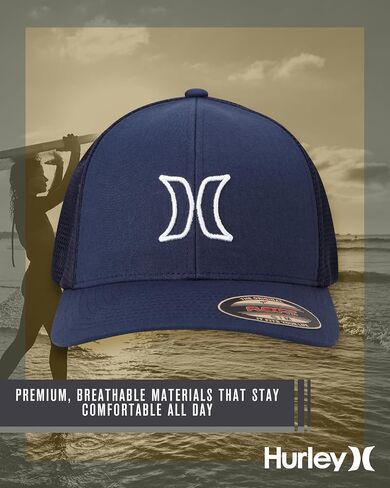 Hurley Men's Trucker Hat - Lightweight Breattible Stretch Mesh Back Curved Bill Baseball Cap مع شعار الأيقونة الأمامية ثلاثية الأبعاد in Saudi Arabia