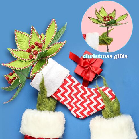 6 Pcs Red Green Christmas Flower 9.8 x 12 Inch Artificial Poinsettias Flowers Glitter Artificial Flowers Picks Christmas Tree Ornaments Xmas New Year Tree Wreath Garland Wedding Party Decor in Saudi Arabia