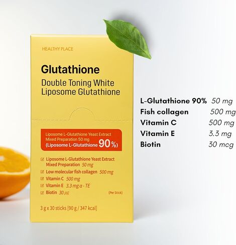 Double Toning White Liposome Glutathione Korean Beauty Supplement – Liposomal L-Glutathione, Vitamin C 500 mg, Vitamin E, Biotin & Fish Collagen 500 mg, Lime-Lemon Flavor – 30 Packets in Saudi Arabia