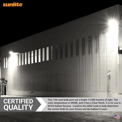 Sunlite 03645-SU MH100/U/MED M90 مصباح هاليد معدني، 100 واط، تشغيل نبضي، قاعدة متوسطة (E26)، ED17، عمر 12,000 ساعة، 9000 لومن، لمسة نهائية شفافة، 4000 كلفن in Saudi Arabia