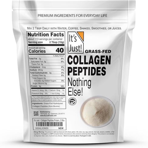 It's Just! - GrassFed Collagen Peptides, Type I & III for Skin Hair Nail Joints, 20oz, Zero Sugar, Unflavored Pure Protein Powder, Hydrolyzed Dissolves Quickly in Kuwait