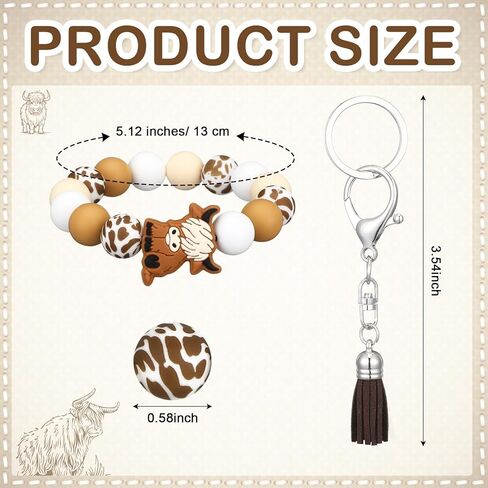 Sureio 3 Pcs Highland Cow Keychain Gift for Women Silicone Bracelet Keychain Bulk Western Wristlet for Car Keys with Leather Tassel in Saudi Arabia