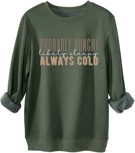 أمي بلوزات للنساء ربما جائعين على الأرجح نعسان رسالة طباعة مضحك ماما قميص عادية Crewneck البلوز القمم in Kuwait