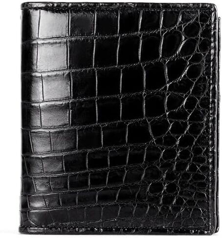Luxury Genuine Crocodile Leather Alligator Belly Skin Bifold Wallet Men's Short Wallet Purses Card Holder (Crocodile Belly Black) in Kuwait