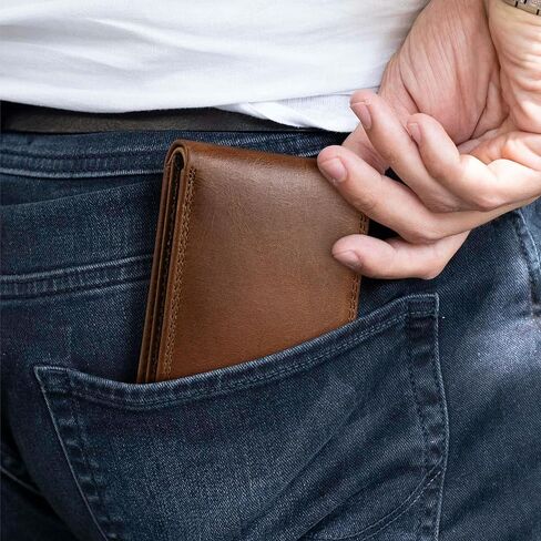 Crazy Horse Mens Leather Wallet Bifold with Flip ID-RFID Blocking Slim Leather Wallets for Men-Cielo Series-Gift for Him-Dad Gifts in Saudi Arabia