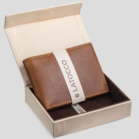Crazy Horse Mens Leather Wallet Bifold with Flip ID-RFID Blocking Slim Leather Wallets for Men-Cielo Series-Gift for Him-Dad Gifts in Saudi Arabia