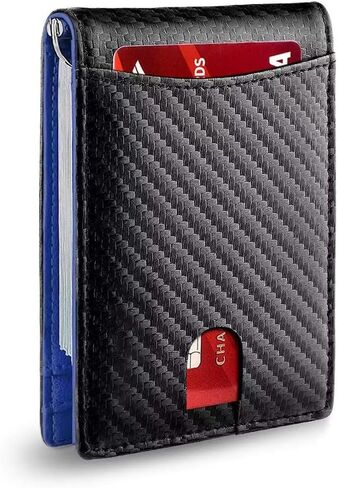 ID Credit Card Holder Wallet with Money Clip Minimalist Front Pocket Thin Small Wallet Slim RFID Blocking Mens(Black-01) in Saudi Arabia