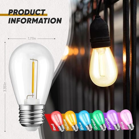 30-Pack Colored String Light Bulbs, S14 LED Replacement Bulbs for Outdoor String Lights, Patio Light Bulbs, 1W E26 Base for Christmas Halloween,Holiday Lighting,Home Decor in Kuwait