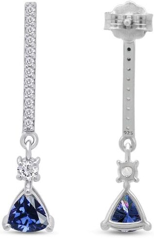 1 Carat Cttw Simulated Trillion Cut Tanzanite And Simulated Round Cut White Topaz Bar Drop Earring In 14k Gold Over Sterling Silver Jewelry For Women in Saudi Arabia
