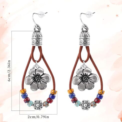 Boho Flower Earrings, Vintage Dangle Drop Handmade Nature Stone Earrings Bohemian Vintage Floral Dangle Drop Dangling Country Concert Outfits Accessories for Women Gift in Saudi Arabia