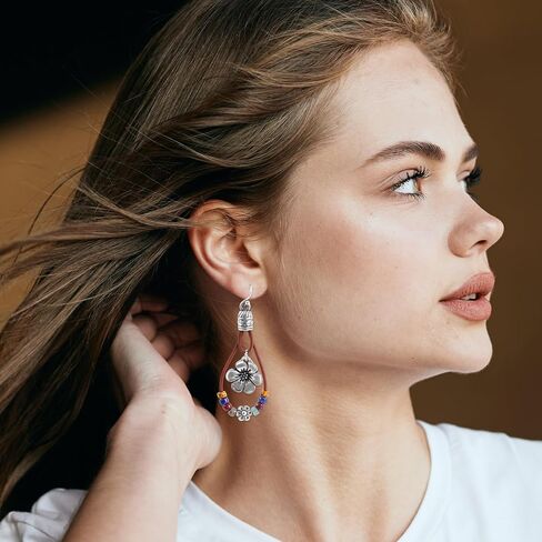 Boho Flower Earrings, Vintage Dangle Drop Handmade Nature Stone Earrings Bohemian Vintage Floral Dangle Drop Dangling Country Concert Outfits Accessories for Women Gift in Saudi Arabia