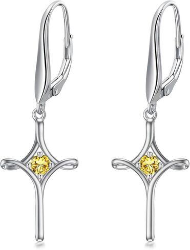 TOUPOP Birthstone Cross Earrings 925 Sterling Silver Infinity Cross Dangle Drop Earrings Fine Jewelry Birthday Christmas Gifts for Women Her Girlfriend in Saudi Arabia