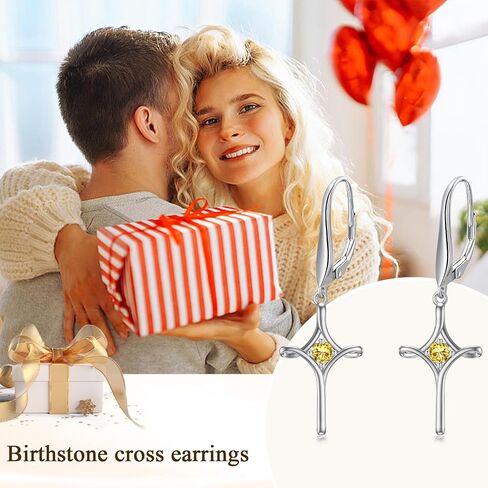 TOUPOP Birthstone Cross Earrings 925 Sterling Silver Infinity Cross Dangle Drop Earrings Fine Jewelry Birthday Christmas Gifts for Women Her Girlfriend in Saudi Arabia