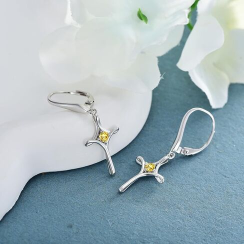TOUPOP Birthstone Cross Earrings 925 Sterling Silver Infinity Cross Dangle Drop Earrings Fine Jewelry Birthday Christmas Gifts for Women Her Girlfriend in Saudi Arabia