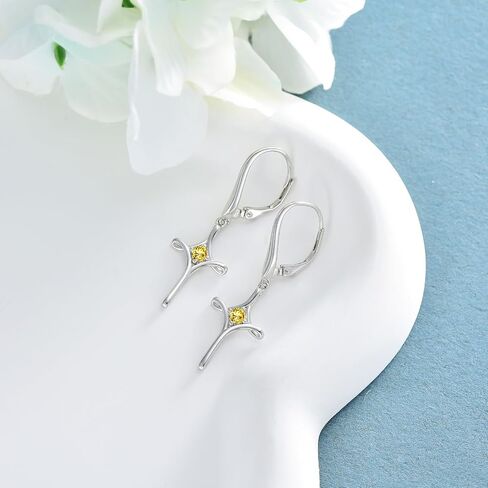 TOUPOP Birthstone Cross Earrings 925 Sterling Silver Infinity Cross Dangle Drop Earrings Fine Jewelry Birthday Christmas Gifts for Women Her Girlfriend in Saudi Arabia