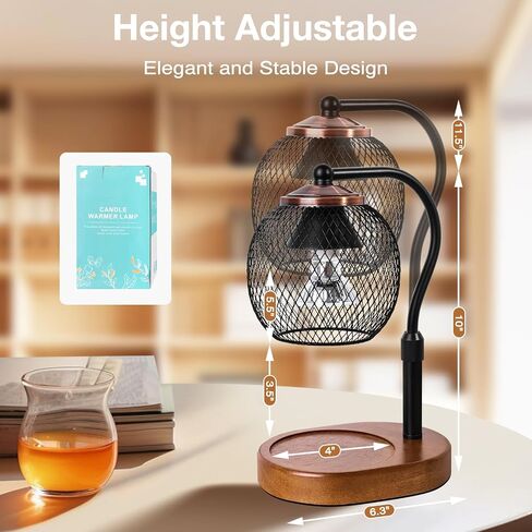 Candle Warming Lamp with Black Metal Net Design,Height-Adjustable for Jar Candles with 2 Bulbs, Modern Room Fragrance Décor,House Warming Gifts in Saudi Arabia