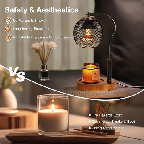Candle Warming Lamp with Black Metal Net Design,Height-Adjustable for Jar Candles with 2 Bulbs, Modern Room Fragrance Décor,House Warming Gifts in Saudi Arabia